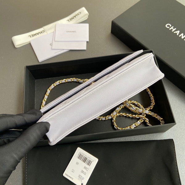 CC Woc 20cm Light Blue Grained Calfskin Gold Hardware