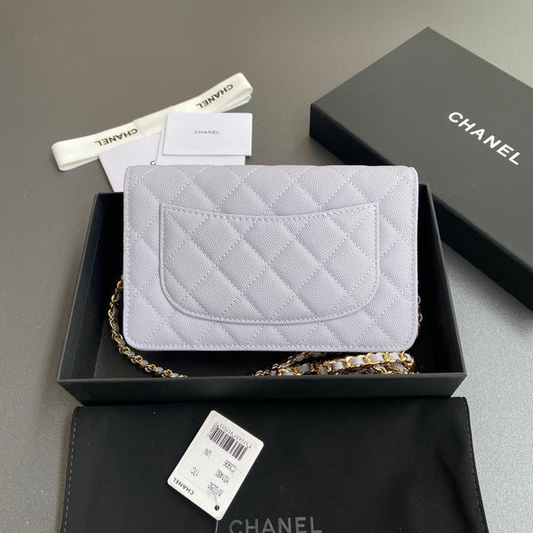 CC Woc 20cm Light Blue Grained Calfskin Gold Hardware