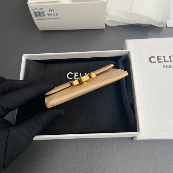 TRIOMPHE 10i583 Flap Card Holder Beige Shiny Cowhide