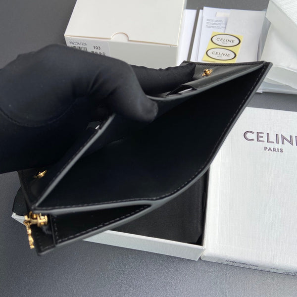 TRIOMPHE Compact Wallet Charms Black Grained Cowhide