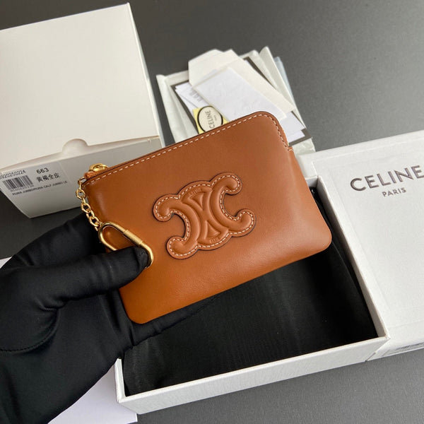 TRIOMPHE Coin Purse Cuir Tan Calfskin