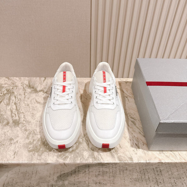 PRADA 25S SPORTY SNEAKERS 45MM WHITE RED COWHIDE