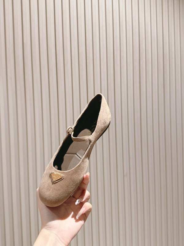 PRA 25s Ballet Flats with Small Buckle Light Brown Suede 449707