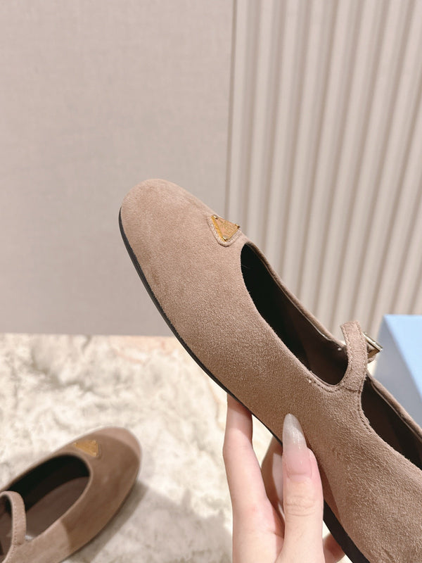 PRA 25s Ballet Flats with Small Buckle Light Brown Suede 449707