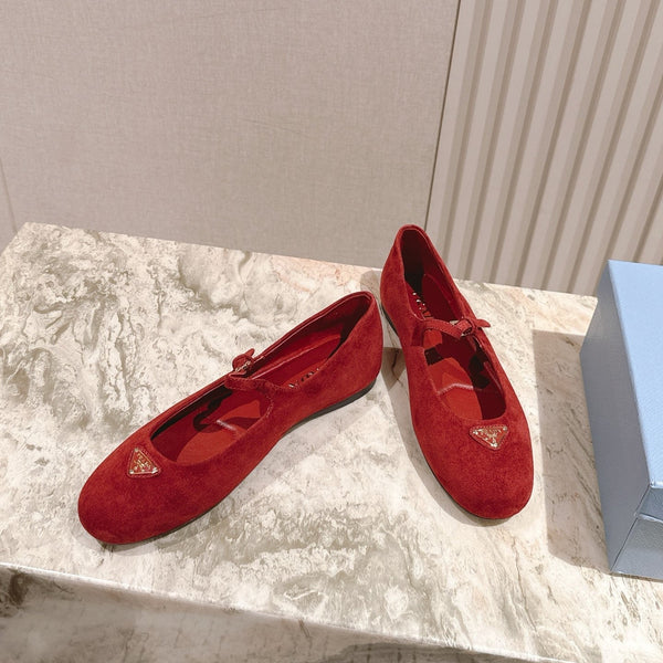 PRA 25s Ballet Flats with Small Buckle Red Suede 449709