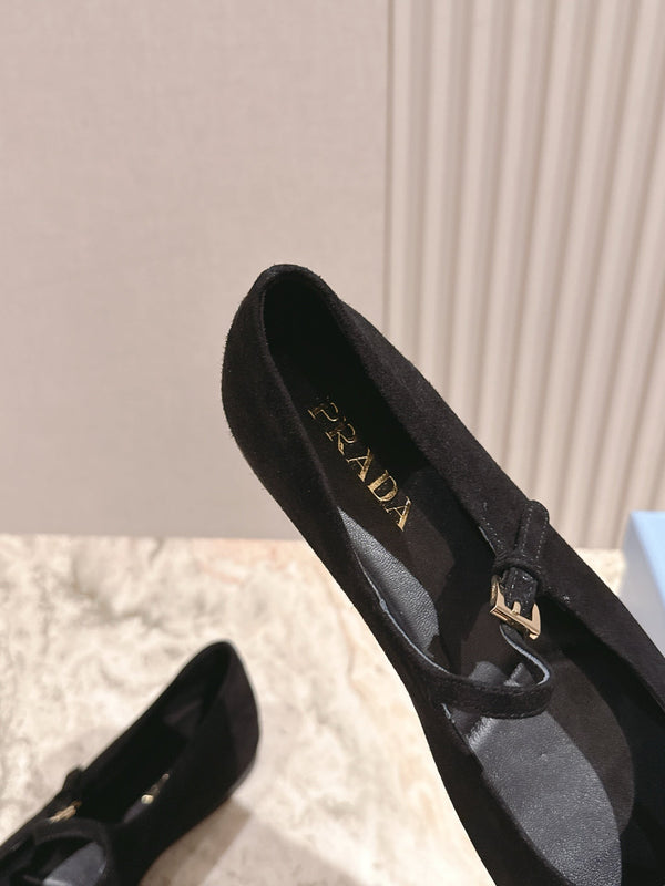 PRA 25s Ballet Flats with Small Buckle Red Suede 449709