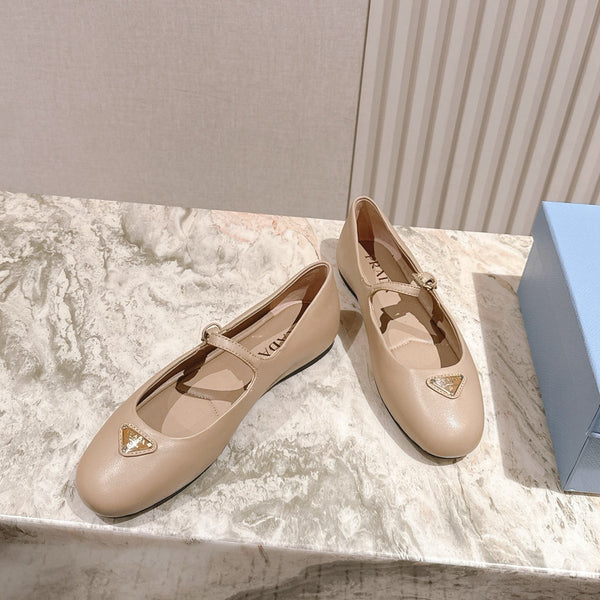 PRA 25s Ballet Flats with Small Buckle Beige Cowhide 449713