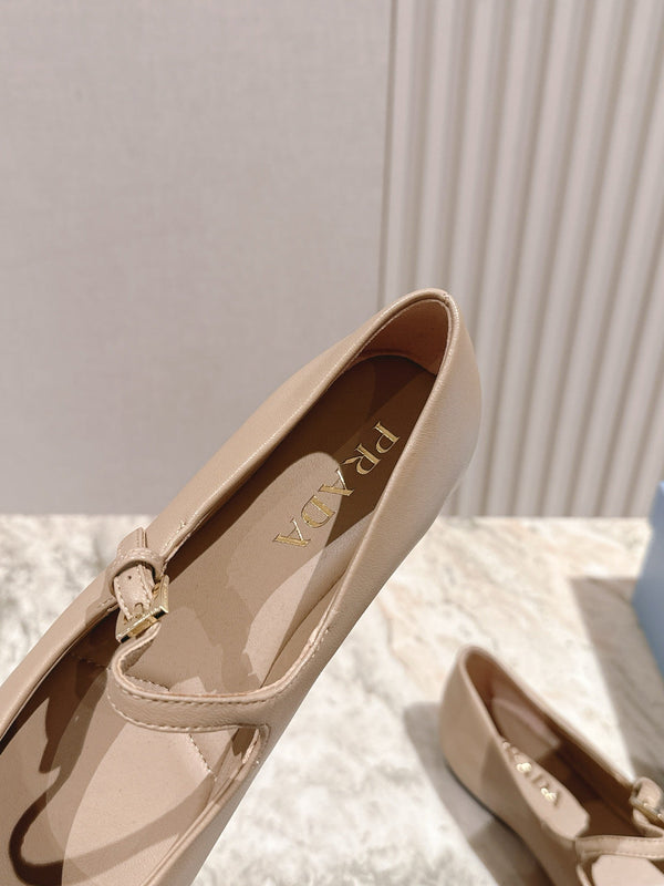 PRA 25s Ballet Flats with Small Buckle Beige Cowhide 449713