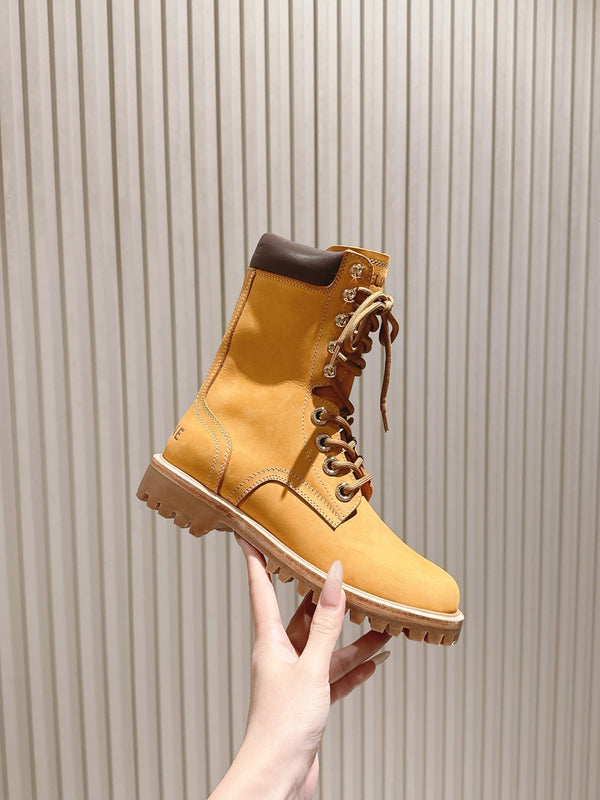 CELINE Kurt Lace-Up Mid Boot Light Brown Nubuck Calfskin 452784