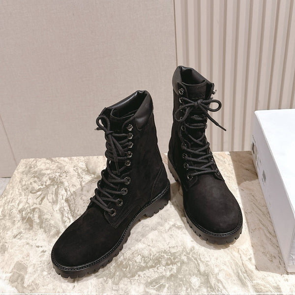 CELINE Kurt Lace-Up Mid Boot Black Nubuck Calfskin 452785