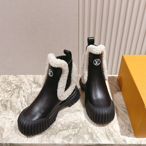 LV Ruby Flat Ankle Boot 50mm Black Cowhide & Fur 450346