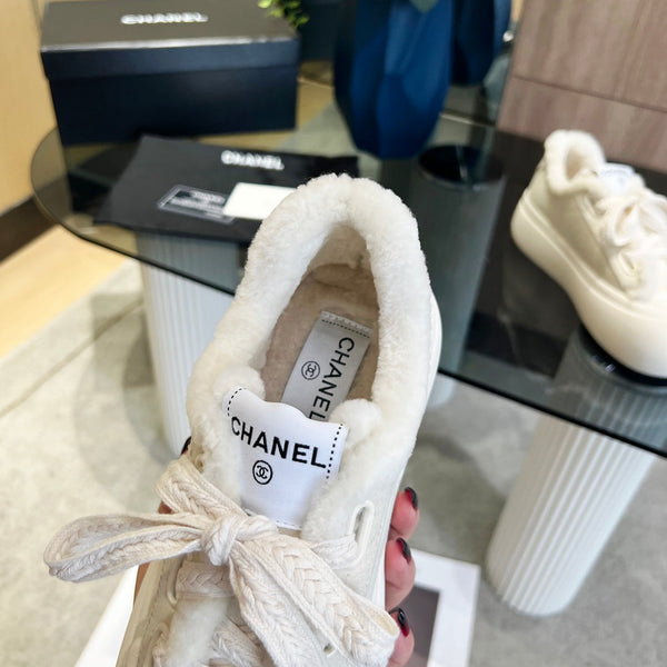 CC Sneaker Thick-Soled White Suede Wool Lining Fleece