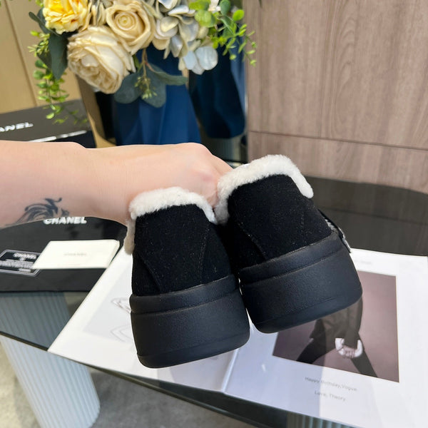CC Sneaker Thick-Soled Black Suede Wool Lining Fleece