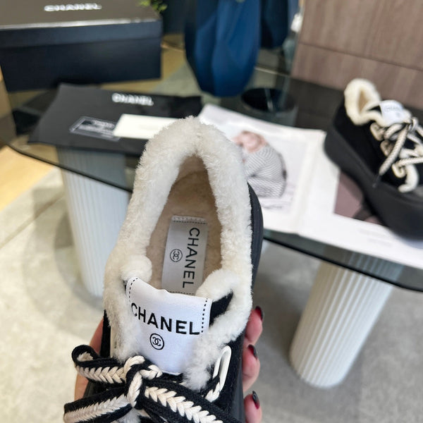 CC Sneaker Thick-Soled Black Suede Wool Lining Fleece