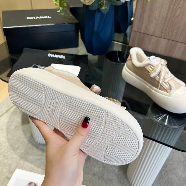 CC Sneaker Thick-Soled Beige Suede Wool Lining Fleece