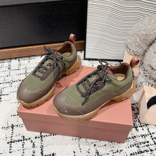 LP Katharina Sneaker In Light Moss Green Mix Earth Brown Calfskin 997605