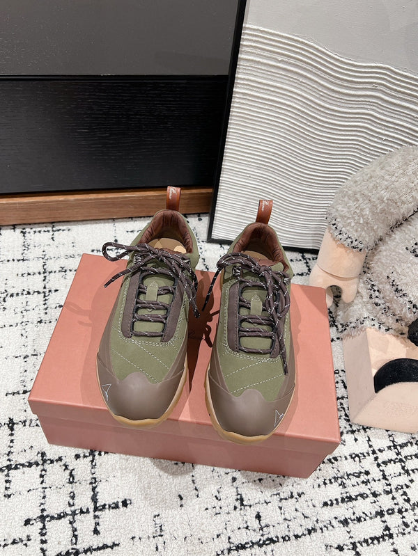 LP Katharina Sneaker In Light Moss Green Mix Earth Brown Calfskin 997605