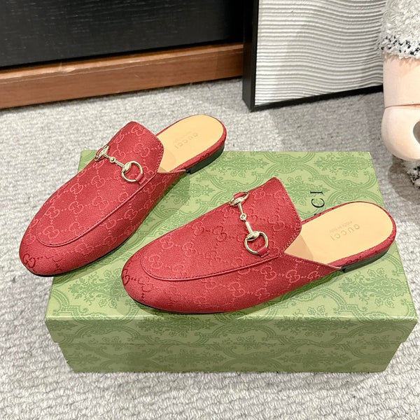 Horsebit Mule Red Canvas