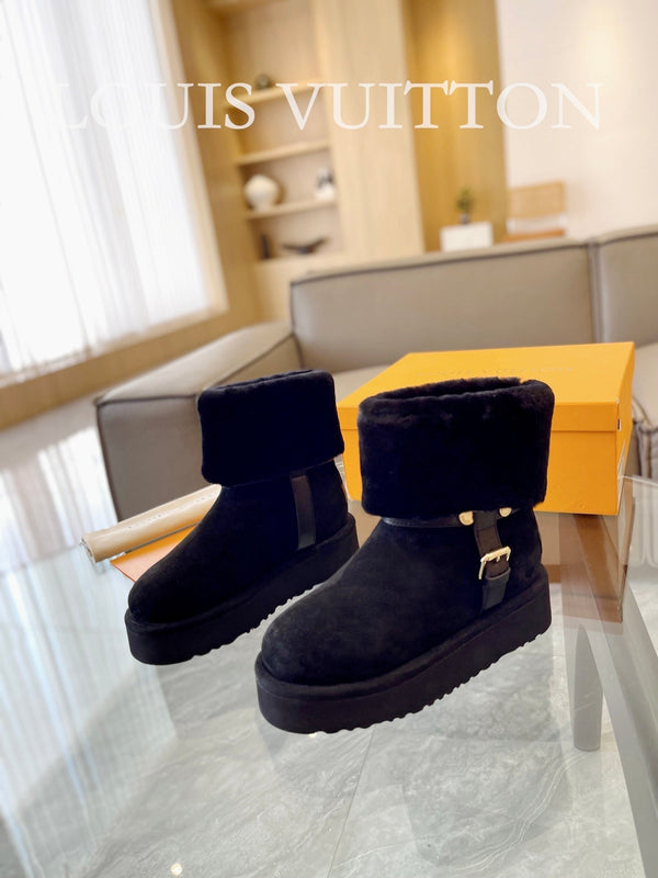 Stivaletto con plateau LV Aspen in pelle scamosciata nera
