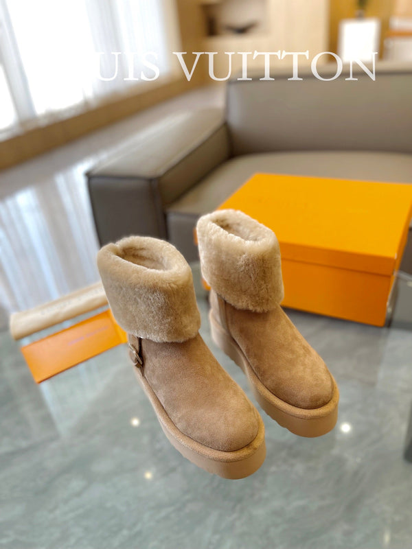 Stivaletto con plateau LV Aspen in pelle scamosciata beige