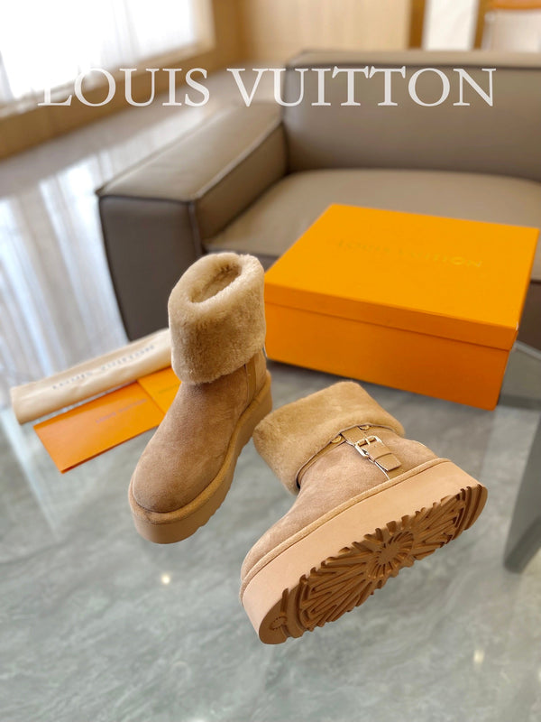 Stivaletto con plateau LV Aspen in pelle scamosciata beige