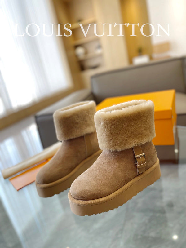 Stivaletto con plateau LV Aspen in pelle scamosciata beige