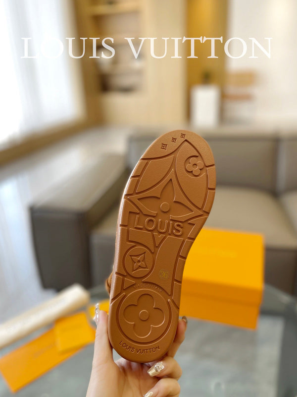 LV Aspen Platform Clog Orange Brown Monogram Suede