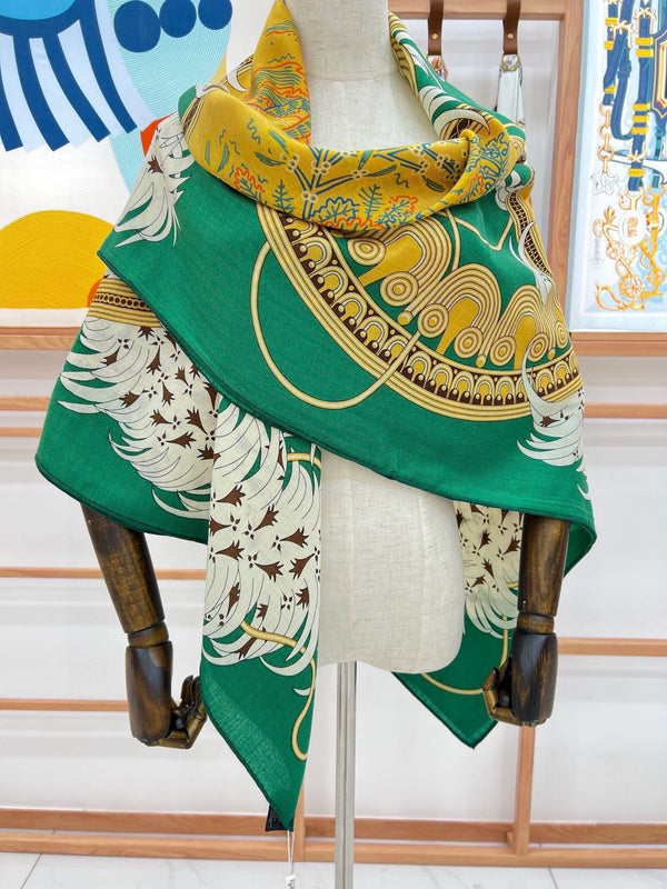 Legende Brodee Scarf 140 CM In Green Colorful Cashmere And Silk 276518