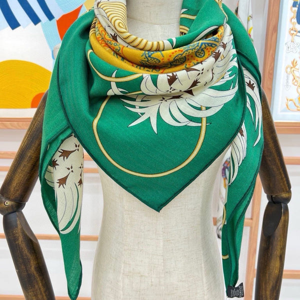 Sciarpa Legende Brodee 140 CM in cashmere e seta verde colorato 276518