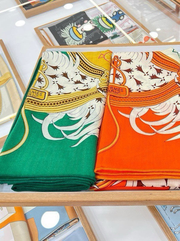 Legende Brodee Scarf 140 CM In Green Colorful Cashmere And Silk 276518