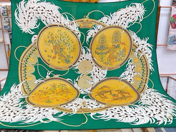 Legende Brodee Scarf 140 CM In Green Colorful Cashmere And Silk 276518