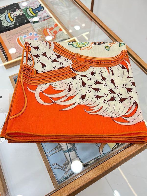 Legende Brodee Scarf 140 CM In Orange Colorful Cashmere And Silk 276519