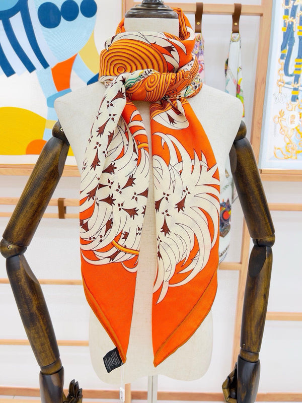 Legende Brodee Scarf 140 CM In Orange Colorful Cashmere And Silk 276519