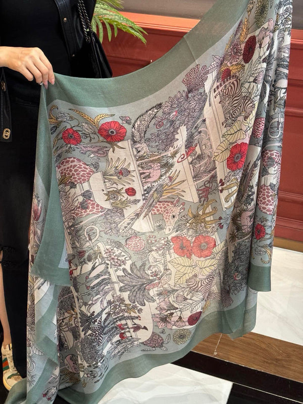EXOTIC PARADISE CASHMERE SCARF 200 CM EMERALD GREEN MIX COLORFUL CASHMERE