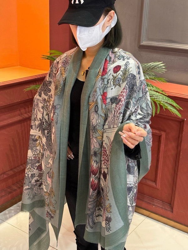 EXOTIC PARADISE CASHMERE SCARF 200 CM EMERALD GREEN MIX COLORFUL CASHMERE