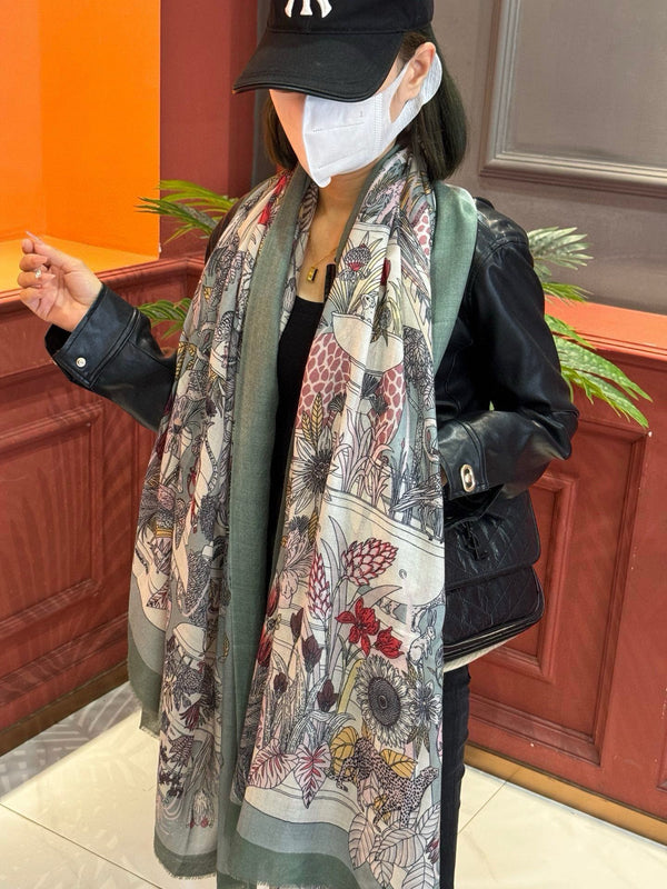 EXOTIC PARADISE CASHMERE SCARF 200 CM EMERALD GREEN MIX COLORFUL CASHMERE