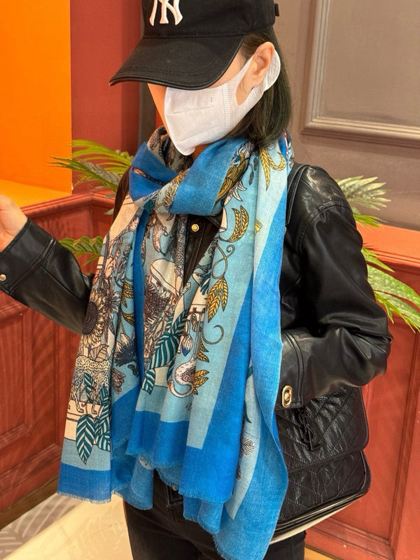 EXOTIC PARADISE CASHMERE SCARF 200 CM COBALT BLUE MIX COLORFUL CASHMERE