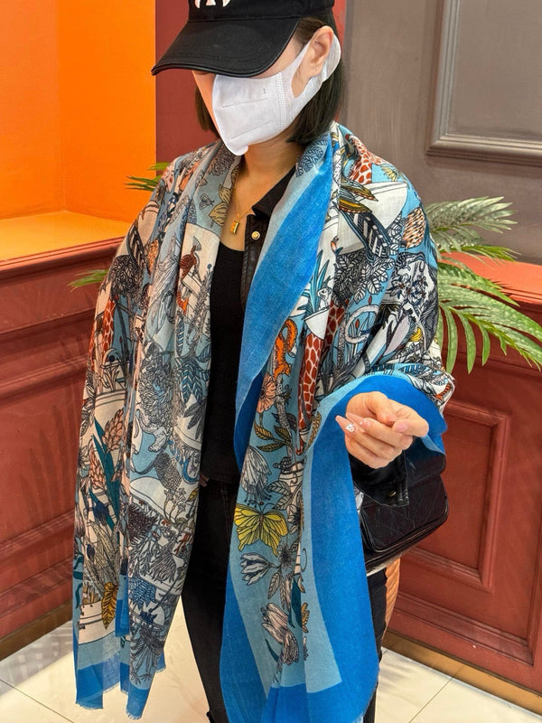 EXOTIC PARADISE CASHMERE SCARF 200 CM COBALT BLUE MIX COLORFUL CASHMERE