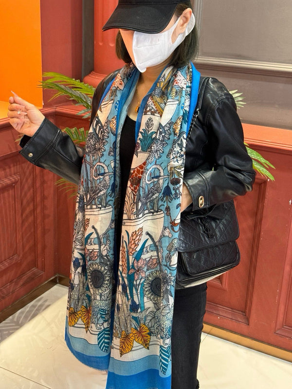 EXOTIC PARADISE CASHMERE SCARF 200 CM COBALT BLUE MIX COLORFUL CASHMERE