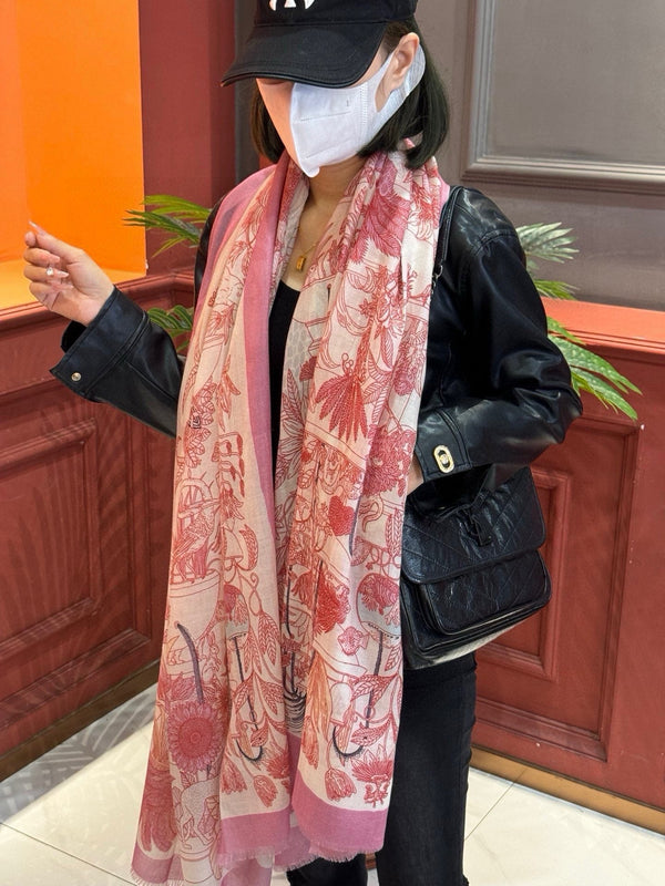 EXOTIC PARADISE CASHMERE SCARF 200 CM CREPE PINK MIX COLORFUL CASHMERE