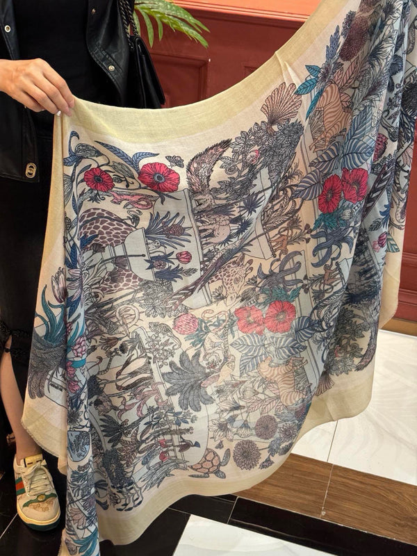 EXOTIC PARADISE CASHMERE SCARF 200 CM WHITE MIX COLORFUL CASHMERE