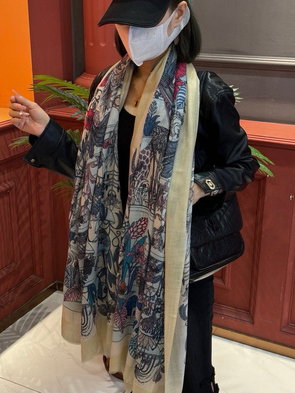 EXOTIC PARADISE CASHMERE SCARF 200 CM WHITE MIX COLORFUL CASHMERE