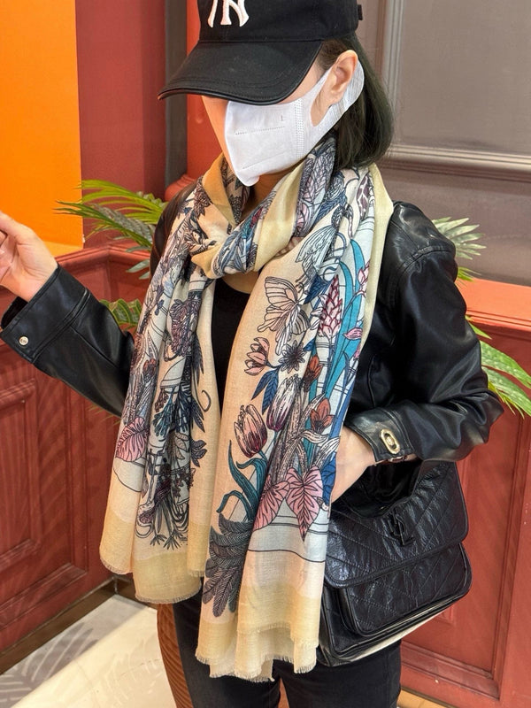 EXOTIC PARADISE CASHMERE SCARF 200 CM WHITE MIX COLORFUL CASHMERE