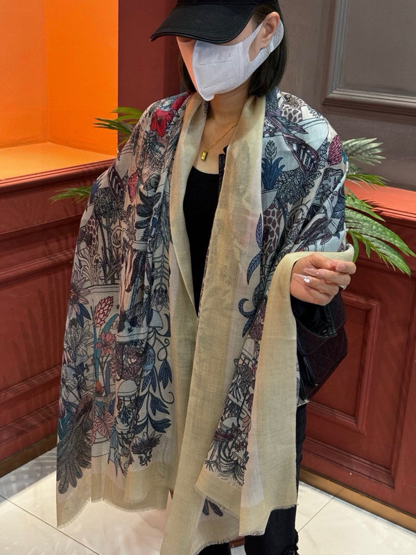 EXOTIC PARADISE CASHMERE SCARF 200 CM WHITE MIX COLORFUL CASHMERE