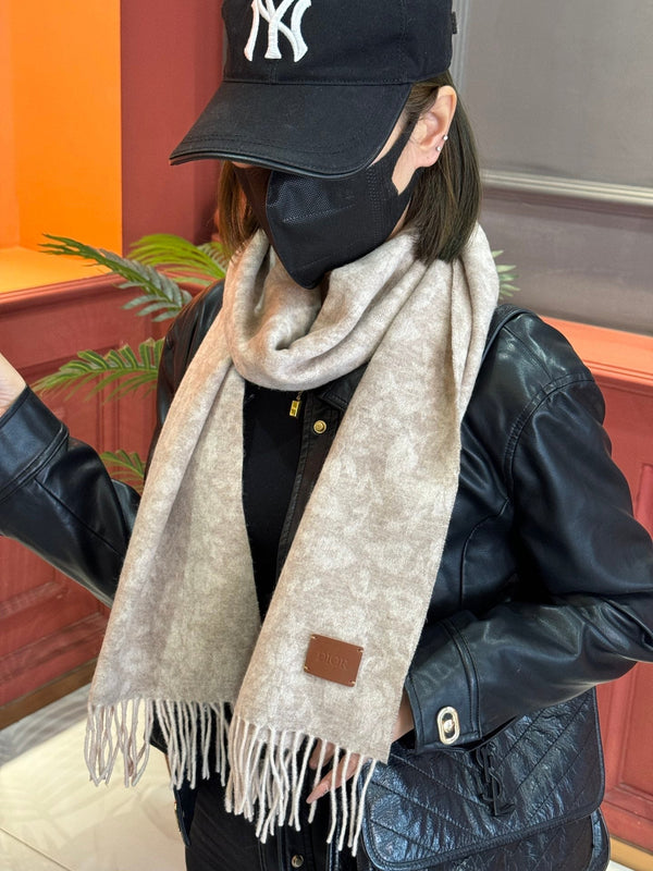 SCIARPA 180 CM IN CASHMERE MONOGRAMMA ECRU TAN 394644