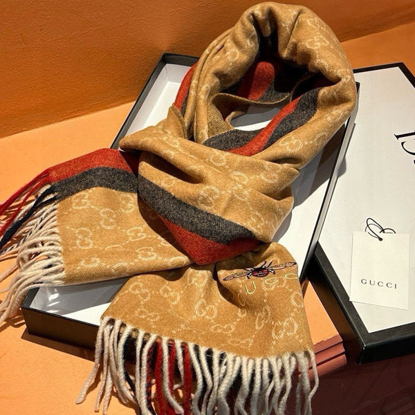 SCIARPA 180 CM IN CASHMERE MARRONE RAME CON MOTIVO API 396474