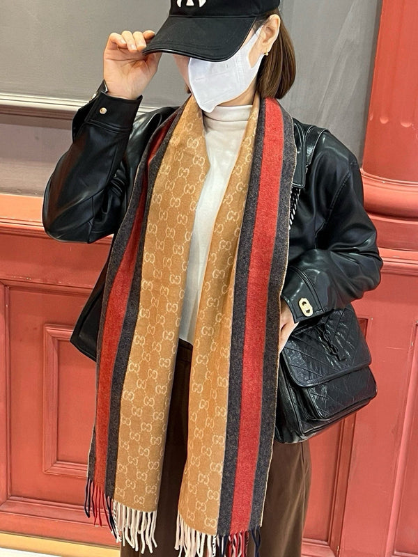 SCIARPA 180 CM IN CASHMERE MARRONE RAME CON MOTIVO API 396474