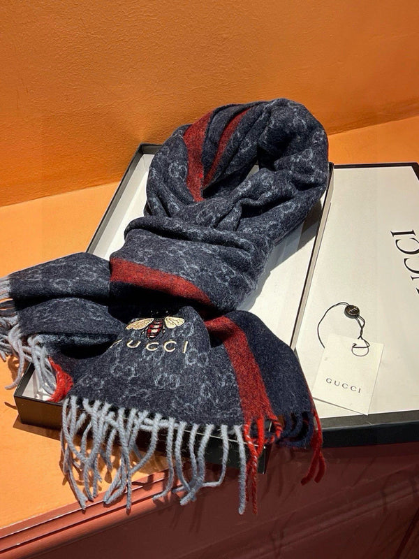 SCIARPA 180 CM IN CASHMERE BLU NAVY CON MOTIVO API 396476