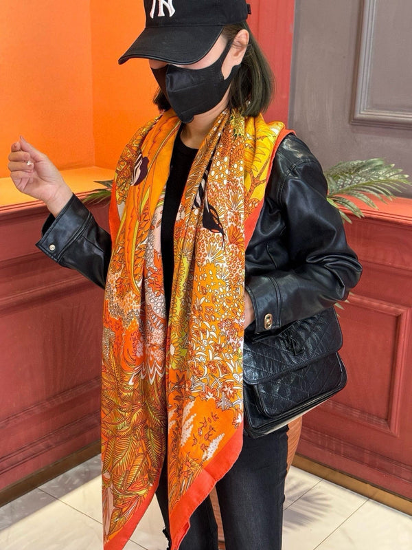 Mountain Zebra Scarf 185 CM Yellow Colorful Silk 402279