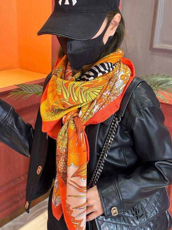 Mountain Zebra Scarf 185 CM Yellow Colorful Silk 402279